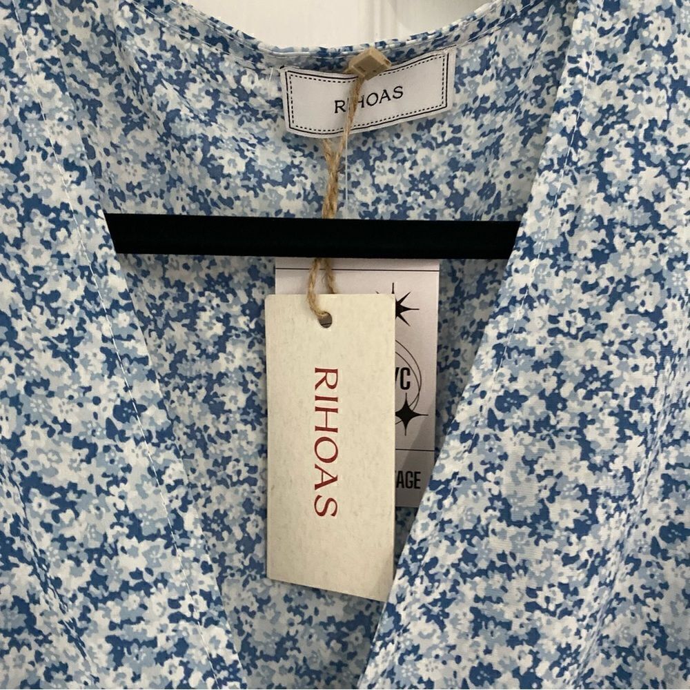 RIHOAS Blue Floral‎ Wrap Dress | Cottagecore Spring Wedding Guest | NWT - Picture 2 of 3